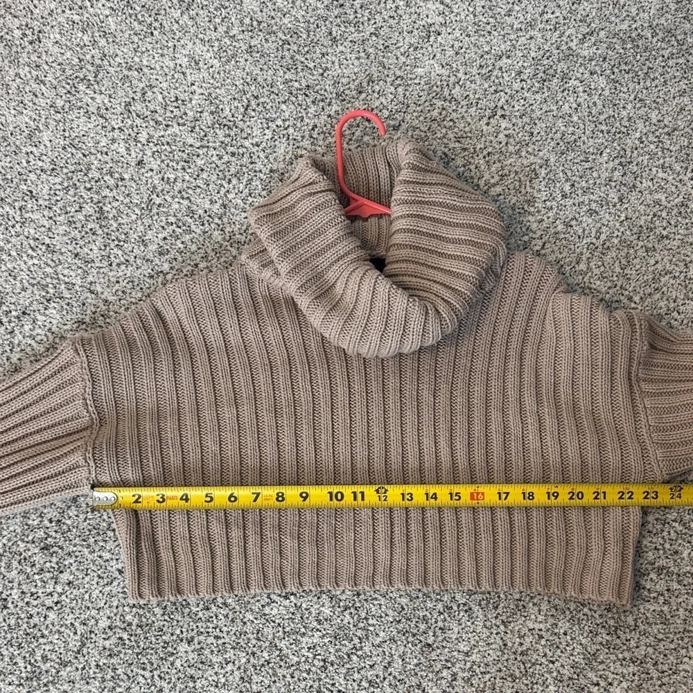 Cotton Candy Taupe Cropped Cowl Neck Sweater